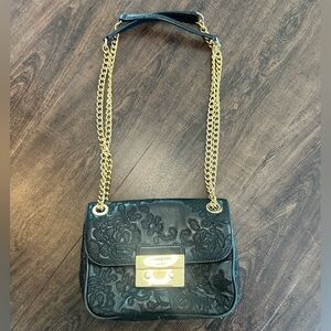 Michael Kors Black and Gold Crossbody Bag with Textured Design